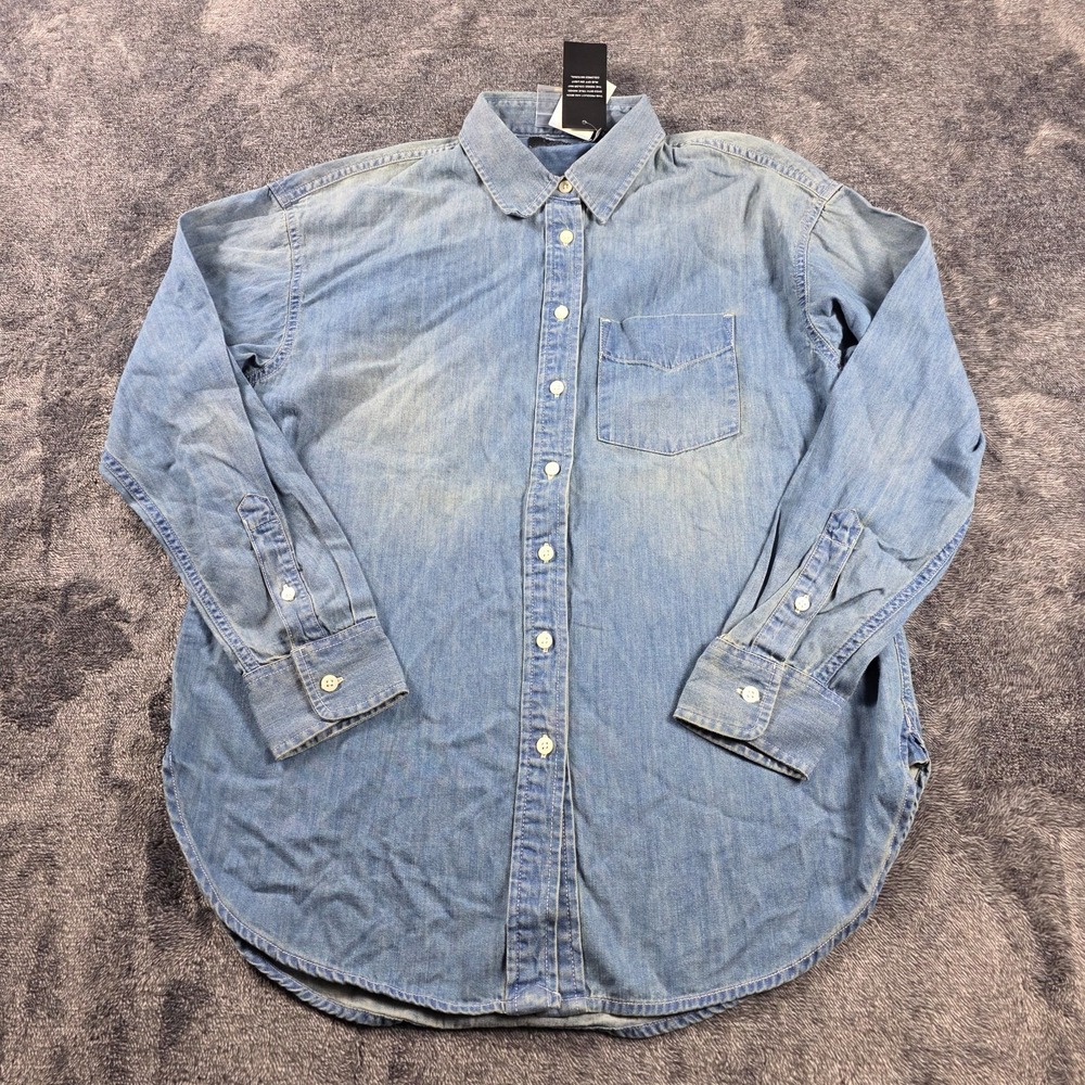 Ralph Lauren Distressed Blue Denim Shirt Womens Medium Western Cowgirl
